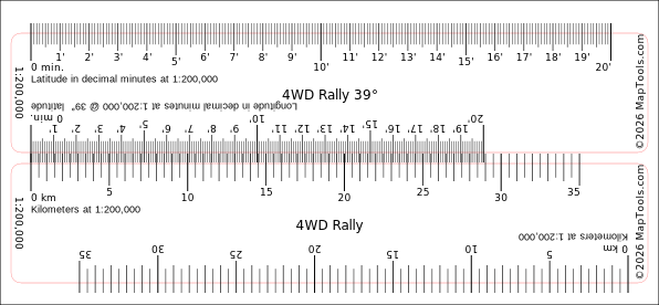 Preview of 1:200,000 Rally Ruler — 39° Latitude